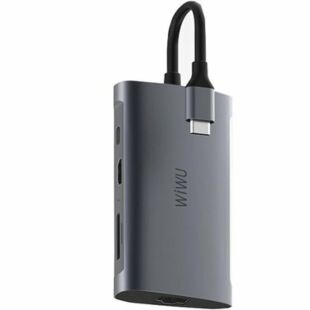 Adapter WIWU A831HRT (USB-C+Hub+HDMI+3*USB3.0+PJ45+SD/Micro SD) (8 in1) - Gray