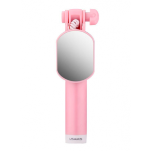 USAMS US-ZB030 3.5mm Port Selfie Stick With Mini Mirror Pink