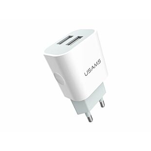 СЗУ USAMS Dual 2.4A USB Travel Charger+Type-C Cable White/Grey