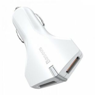 Baseus Small Rocket QC3.0 Dual-USB Car Charger White