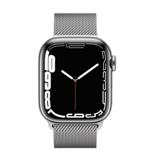 Apple Watch 7 GPS + LTE 41mm Silver Stainless Steel Case with Silver Milanese Loop (MKHX3)