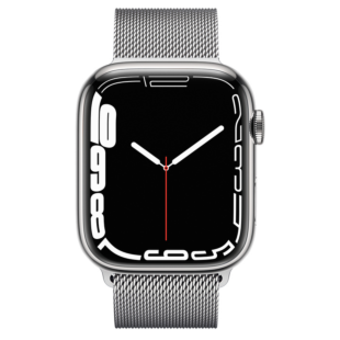 Apple Watch 7 GPS + LTE 45mm Silver Stainless Steel Case with Silver Milanese Loop (MKJW3/‎MKJE3)