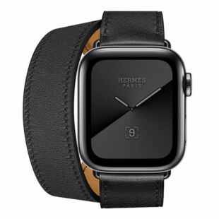 Apple Watch Hermes Series 5 GPS + LTE 40mm Space Black Stainless Steel Case with Noir Swift Leather Double Tour (MWX02)