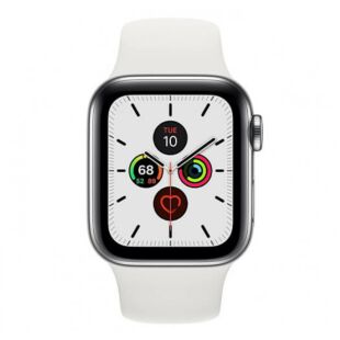 Apple Watch Series 5 GPS + LTE 44mm Stainless Steel Silver Case with White SportBand (MWW22)