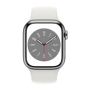 Apple Watch Series 8 GPS + Cellular 41mm Silver Stainless Steel Case with White Sport Band (MNJ53)