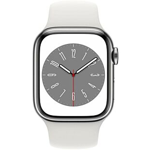 Apple Watch Series 8 GPS + Cellular 45mm Silver Stainless Steel Case with White Sport Band (MNKE3)