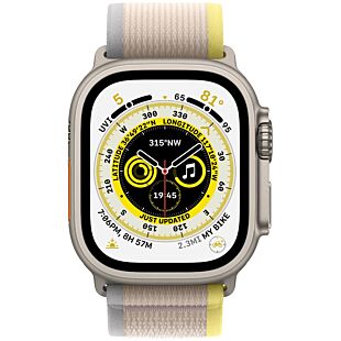 Apple Watch Ultra GPS + Cellular 49mm Titanium Case with Yellow/Beige Trail Loop (MNHK3)