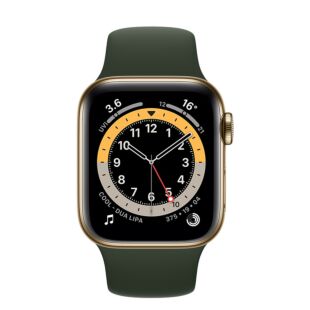 Apple Watch Series 6 GPS + LTE 44mm Gold Stainless Steel Case with Green Sport Band (M09F3/M07N3)