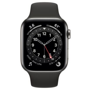 Apple Watch Series 6 GPS + LTE 44mm Graphite Stainless Steel Case with Black Sport Band (M07Q3/M09H3)