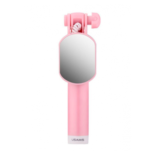 USAMS US-ZB030 3.5mm Port Selfie Stick With Mini Mirror Pink 000009739