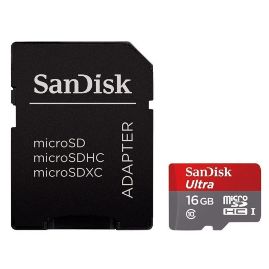 MicroSDHC 16GB SanDisk Class 10+SD-adapter (80Mb/s) UHS-I 000010974
