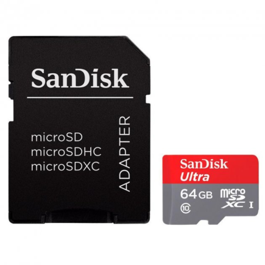 MicroSDHC 64GB SanDisk Class 10+SD-adapter (80Mb/s) UHS-I 000010975