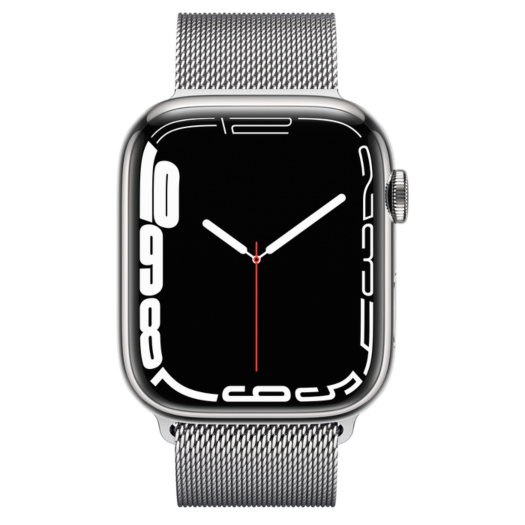 Apple Watch 7 GPS + LTE 45mm Silver Stainless Steel Case with Silver Milanese Loop (MKJW3/‎MKJE3) 000019035
