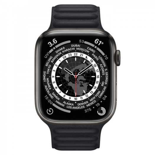 Apple Watch 7 GPS + LTE 45mm Space Black Titanium with Black Leather Link S/M (ML8V3+ML813) 000019553