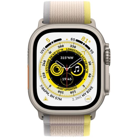 Apple Watch Ultra GPS + Cellular 49mm Titanium Case with Yellow/Beige Trail Loop (MNHK3) MNHK3