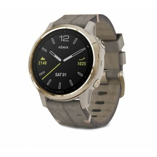 Garmin Fenix 6S Pro Sapphire Light Gold with Shale Grey Leather Band 010-02159-40