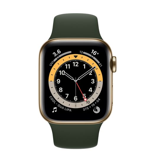 Apple Watch Series 6 GPS + LTE 44mm Gold Stainless Steel Case with Green Sport Band (M09F3/M07N3) 000016812