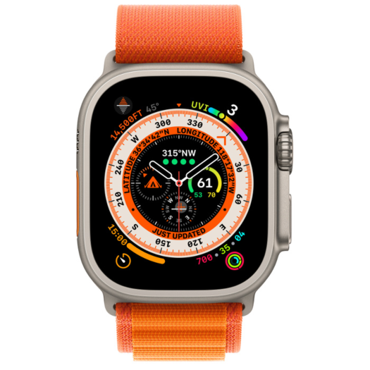 Apple Watch Ultra GPS + Cellular 49mm Titanium Case with Orange Alpine Loop (MNHA3) MNHA3
