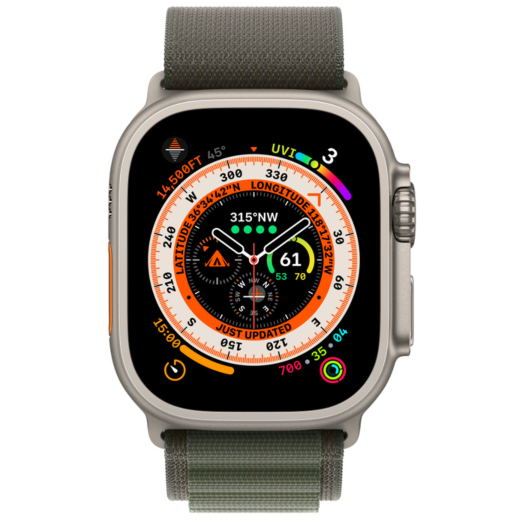 Apple Watch Ultra GPS + Cellular 49 mm Titanium Case with Green Alpine Loop (MQFN3) MQFN3