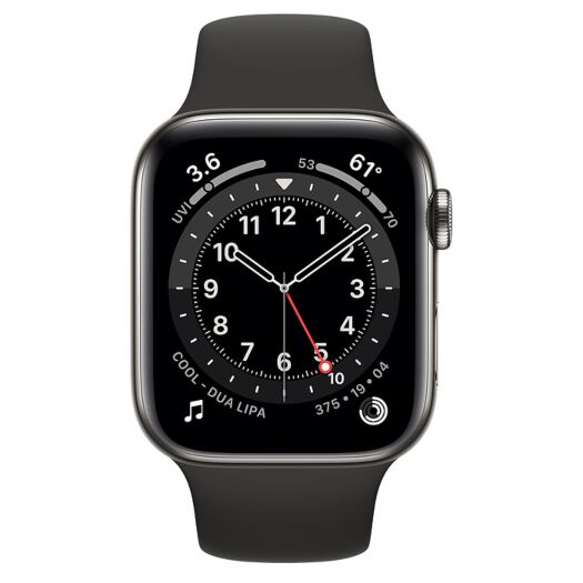 Apple Watch Series 6 GPS + LTE 44mm Graphite Stainless Steel Case with Black Sport Band (M07Q3/M09H3) 000016557