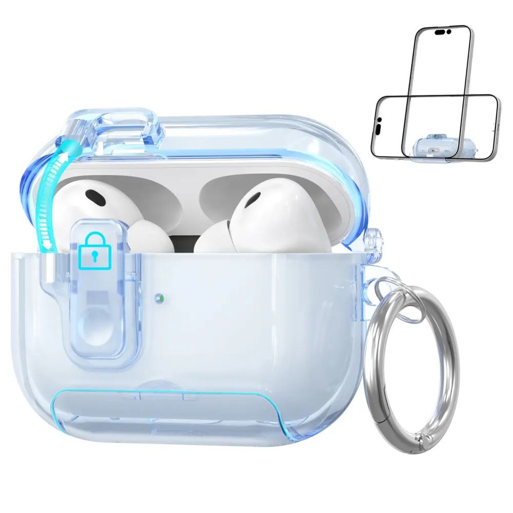 Чохол AhaStyle Easy Switch Button TPU Case для Airpods Pro 3 Transparent Blue Syniy