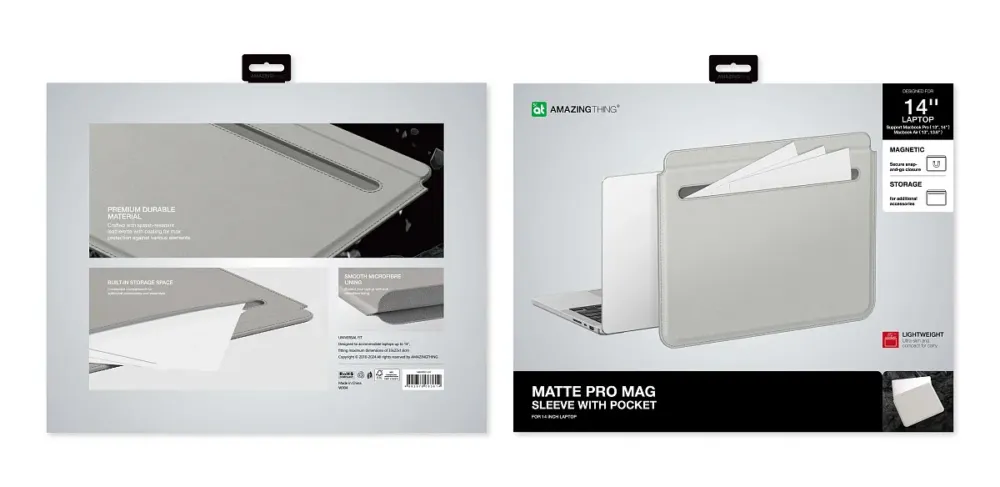 Чохол-конверт AmazingThing Matte Pro Mag Sleeve with Pocket для Macbook 14’’ Grey