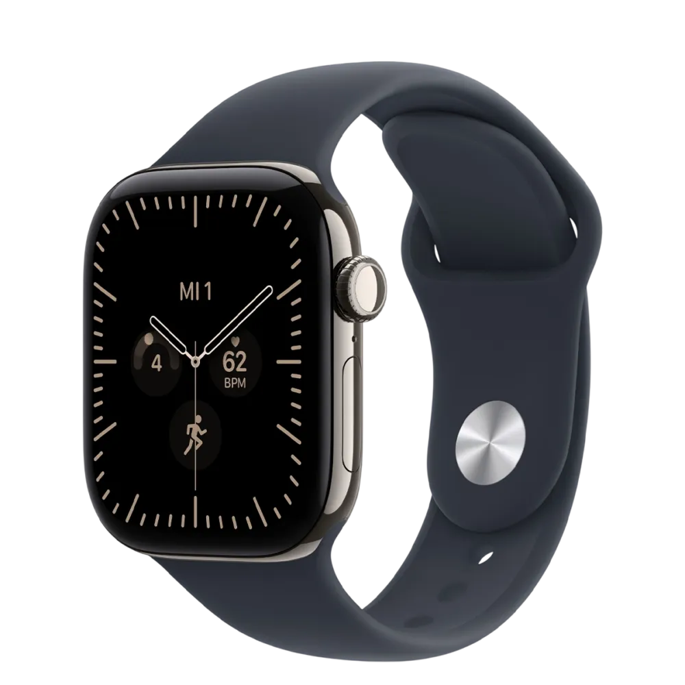 Apple Watch Series 12 GPS + Cellular 42mm Natural Titanium Case with Navy Blue Sport Band - S/M