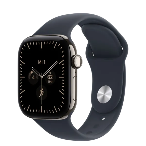 Apple Watch Series 12 GPS + Cellular 46mm Natural Titanium Case with Navy Blue Sport Band - M/L