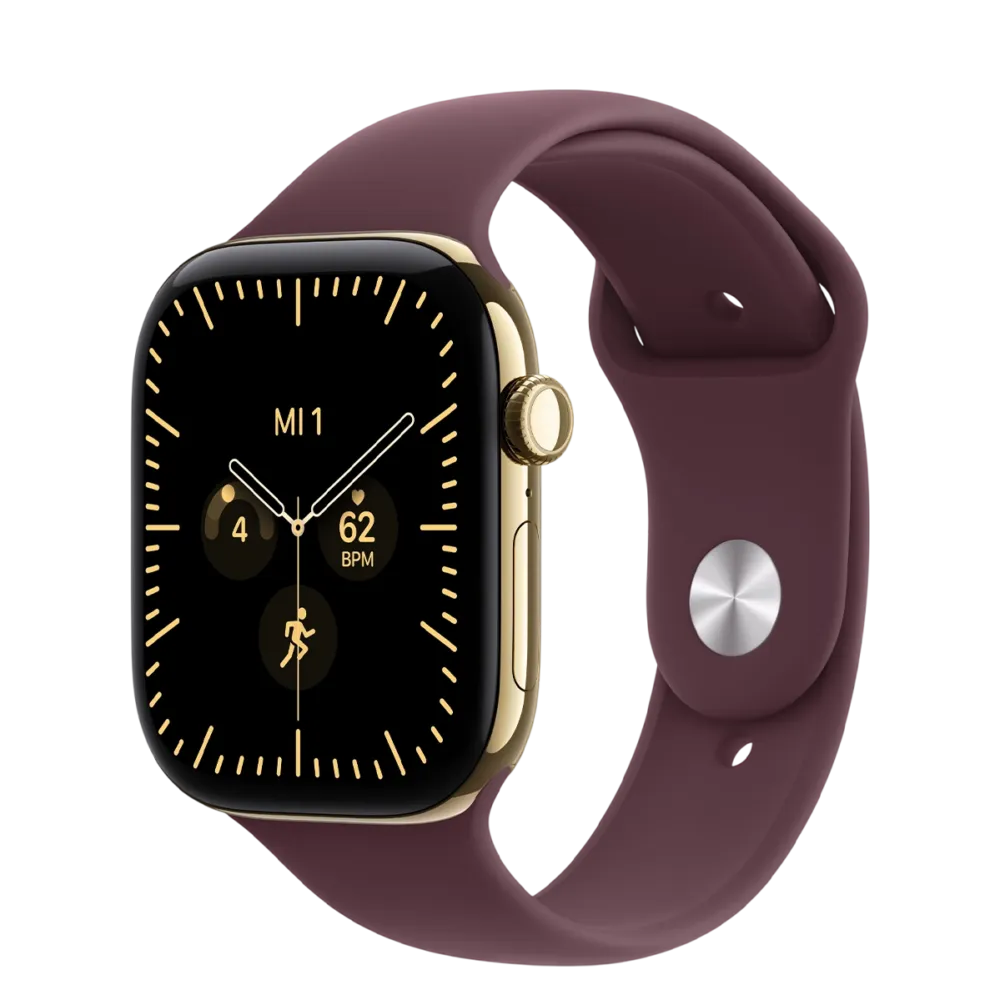 Apple Watch Series 12 GPS + Cellular 46mm Radiant Gold Titanium Case with Burgundy Sport Band - M/L