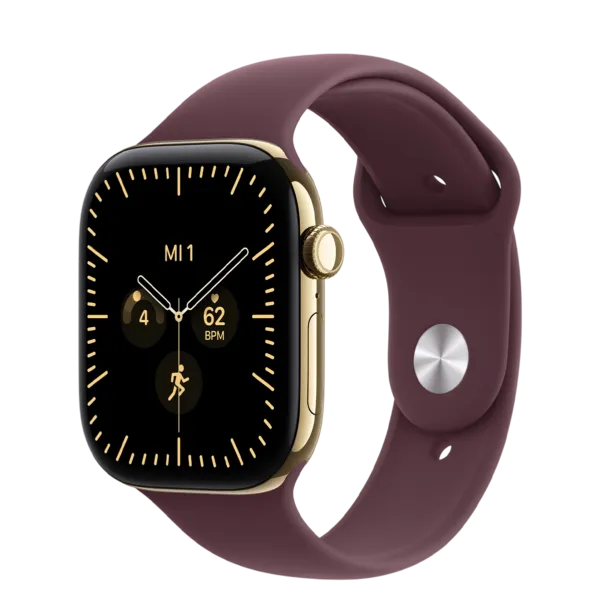 Apple Watch Series 12 GPS + Cellular 46mm Radiant Gold Titanium Case with Burgundy Sport Band - M/L