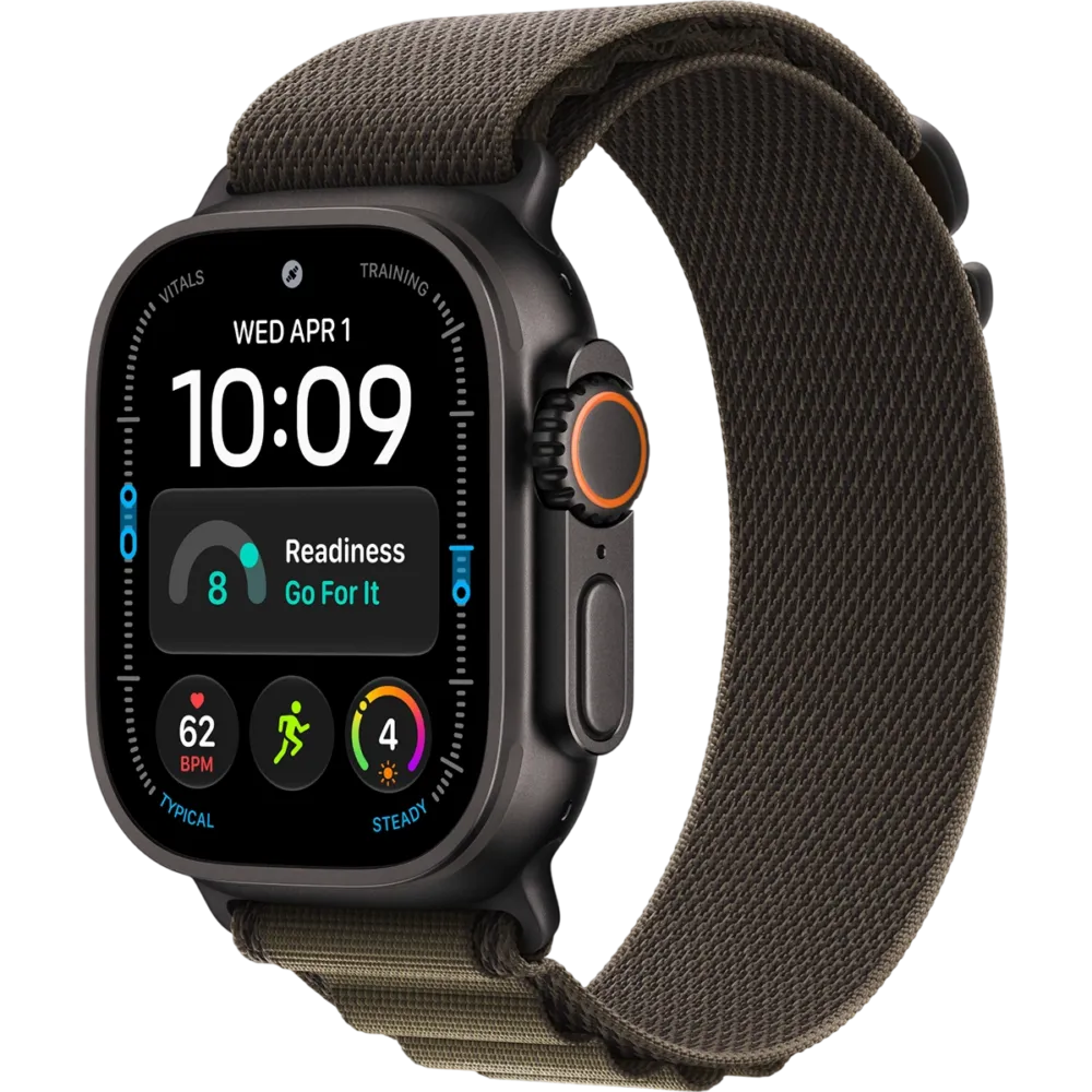 Apple Watch Ultra 4 GPS + Cellular 49mm Black Titanium Case with Dark Olive Alpine Loop - Medium (MJCT4+MKDX4)