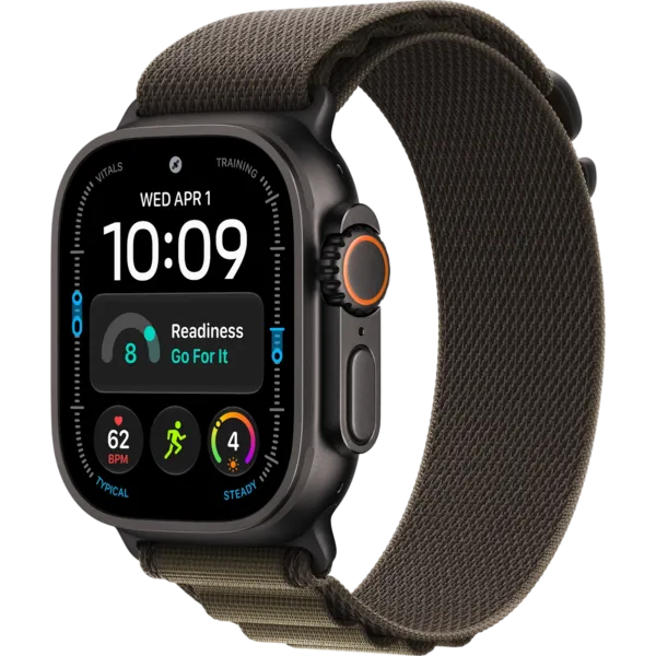 Apple Watch Ultra 4 GPS + Cellular 49mm Black Titanium Case with Dark Olive Alpine Loop - Large (MJCT4+MKDY4)