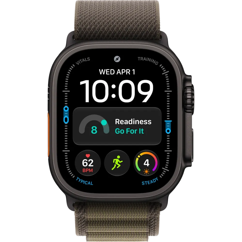 Apple Watch Ultra 4 GPS + Cellular 49mm Black Titanium Case with Dark Olive Alpine Loop - Medium (MJCT4+MKDX4)