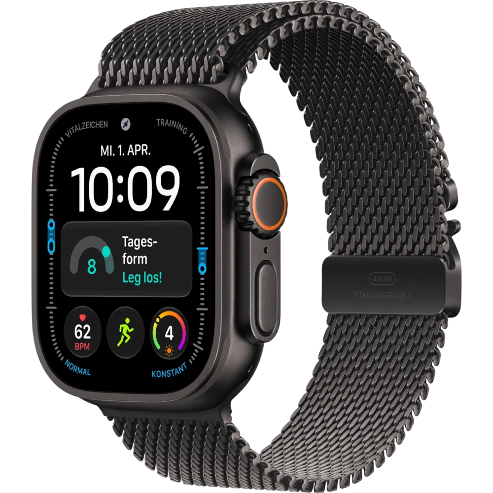 Apple Watch Ultra 4 GPS + Cellular 49mm Black Titanium Case with Black Titanium Milanese Loop - Medium