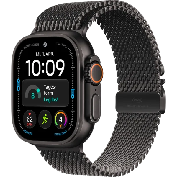 Apple Watch Ultra 4 GPS + Cellular 49mm Black Titanium Case with Black Titanium Milanese Loop - Large