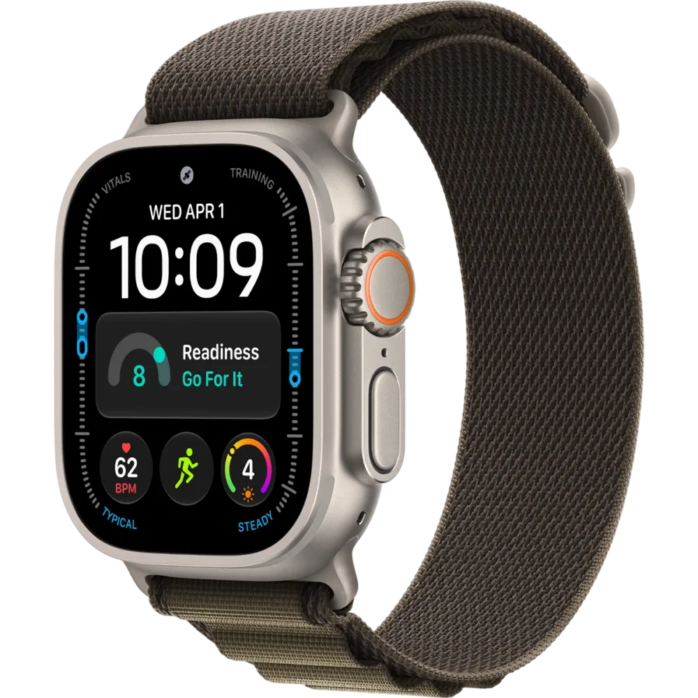 Apple Watch Ultra 4 GPS + Cellular 49mm Natural Titanium Case with Dark Olive Alpine Loop - Medium (MJCR4+MK7A4)