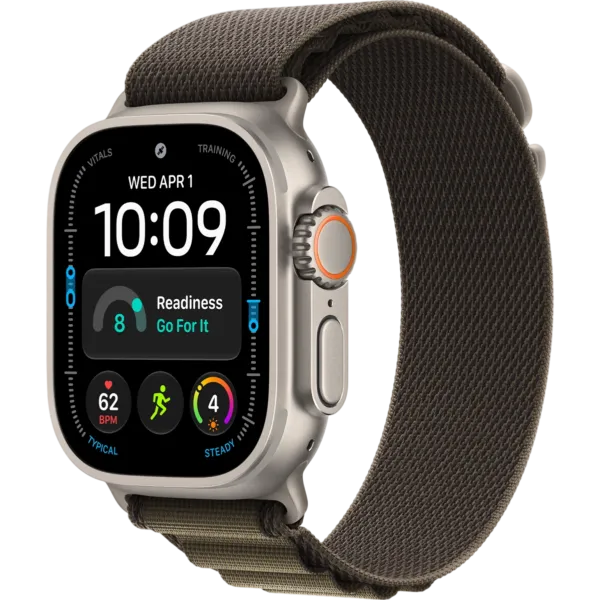 Apple Watch Ultra 4 GPS + Cellular 49mm Natural Titanium Case with Dark Olive Alpine Loop - Large (MJCR4+MK7C4)