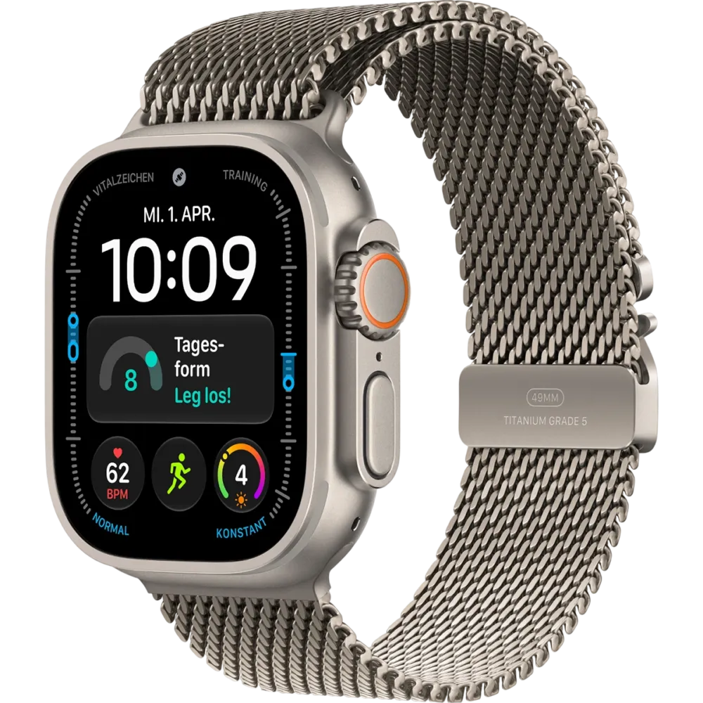Apple Watch Ultra 4 GPS + Cellular 49mm Natural Titanium Case with Natural Titanium Milanese Loop - Medium
