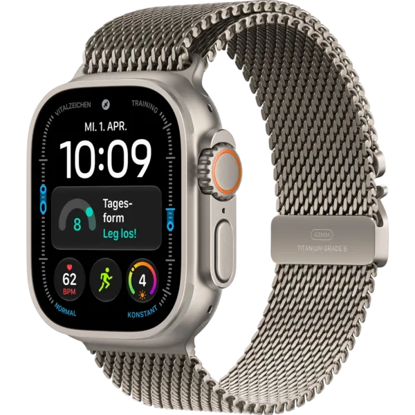 Apple Watch Ultra 4 GPS + Cellular 49mm Natural Titanium Case with Natural Titanium Milanese Loop - Large