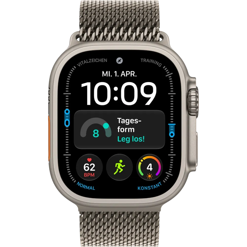 Apple Watch Ultra 4 GPS + Cellular 49mm Natural Titanium Case with Natural Titanium Milanese Loop - Medium