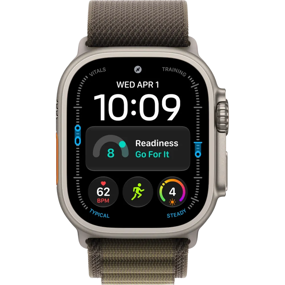 Apple Watch Ultra 4 GPS + Cellular 49mm Natural Titanium Case with Dark Olive Alpine Loop - Medium (MJCR4+MK7A4)