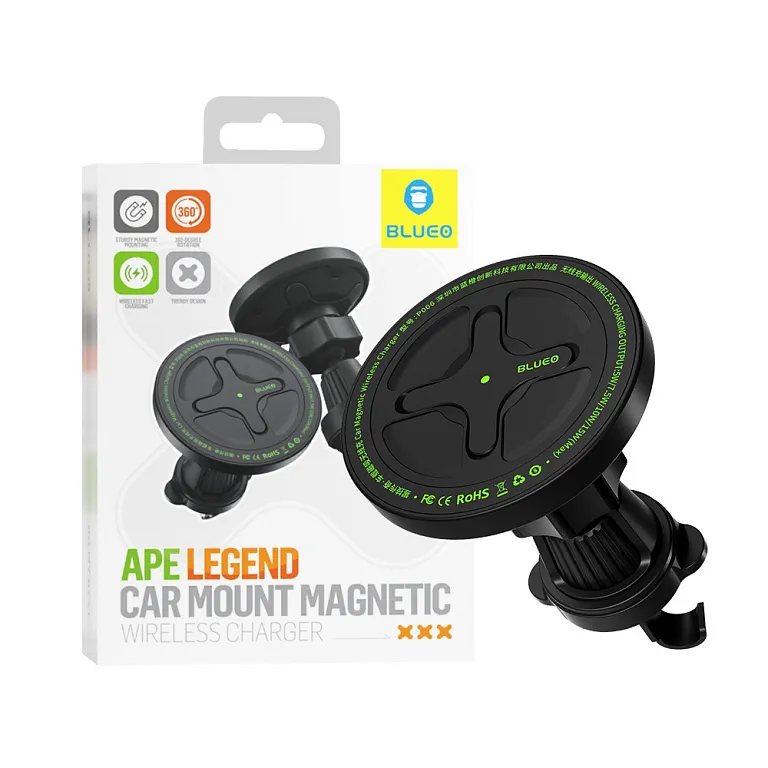Автомобільний зарядний пристрій Blueo Ape Legend Car Mount Magnetic Wireless Charger Black