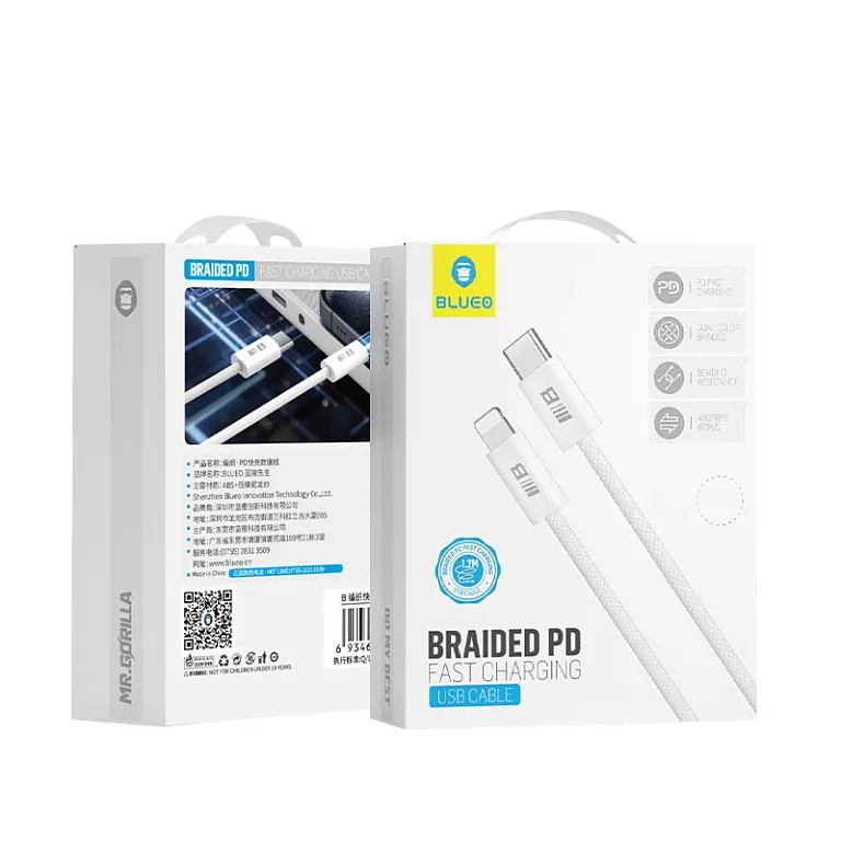 Кабель Blueo Braided PD Fast Charging USB-C to Lightning Cable (1m) White