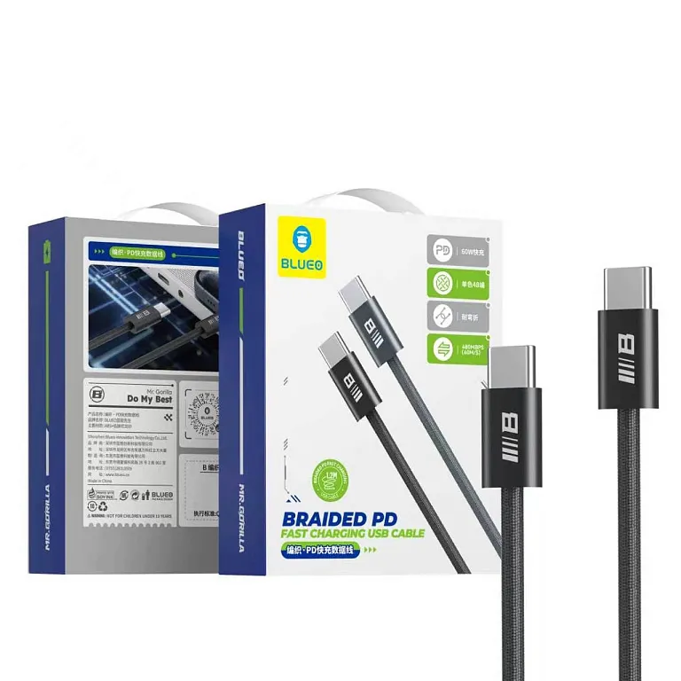 Кабель Blueo Braided PD Fast Charging USB-C to USB-C Cable (1m) Black