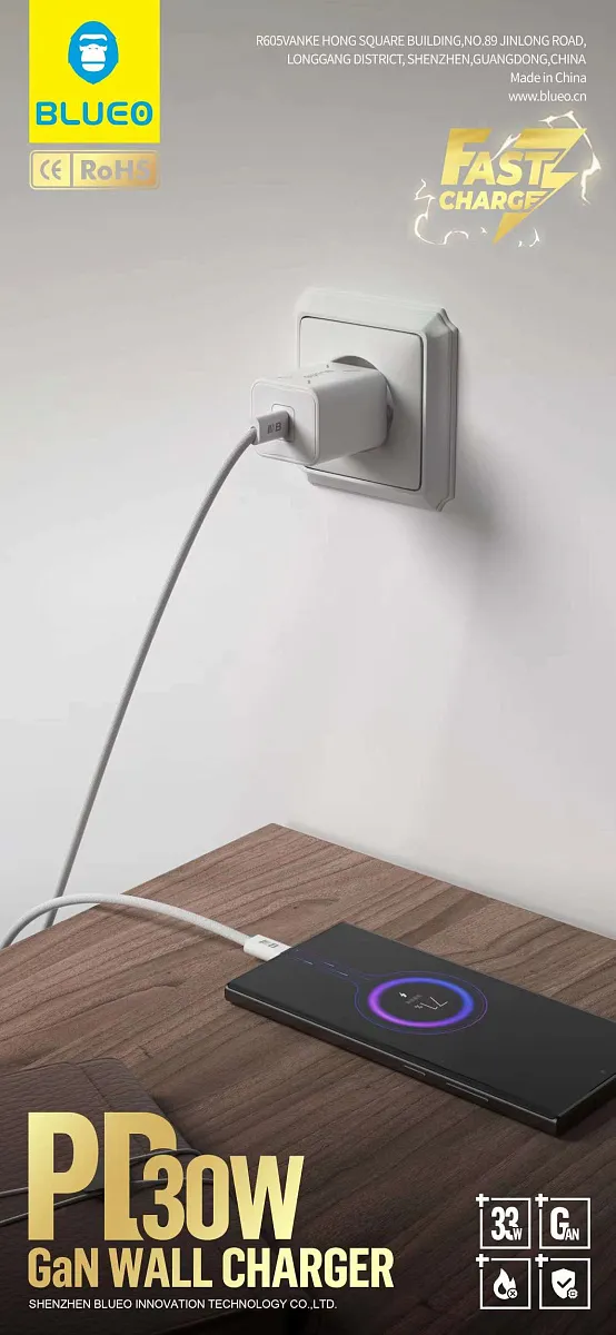 Мережевий зарядний пристрій Blueo GaN 30W USB-C Fast Charger
