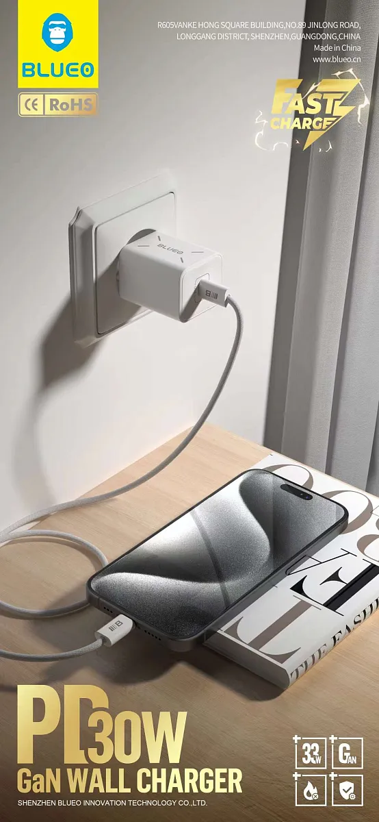 Мережевий зарядний пристрій Blueo GaN 30W USB-C Fast Charger