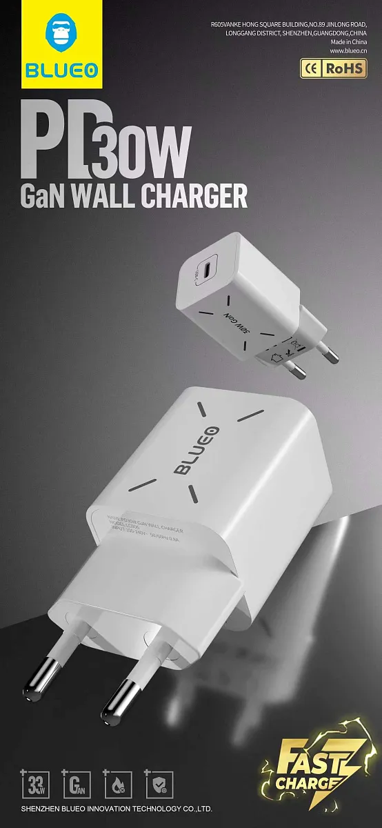 Мережевий зарядний пристрій Blueo GaN 30W USB-C Fast Charger