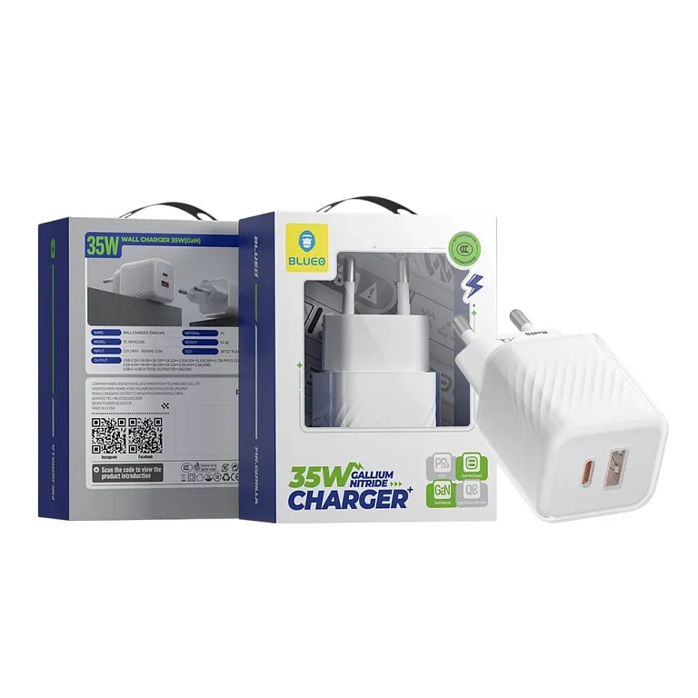 Мережевий зарядний пристрій Blueo GaN 35W Dual Port Fast Charger White