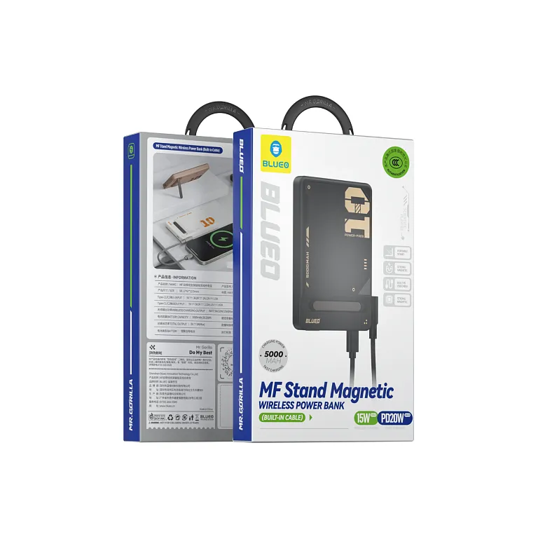 Павербанк Blueo MF Stand Magnetic Wireless Powerbank (BUILT-IN CABLE) 10000 mAh Black