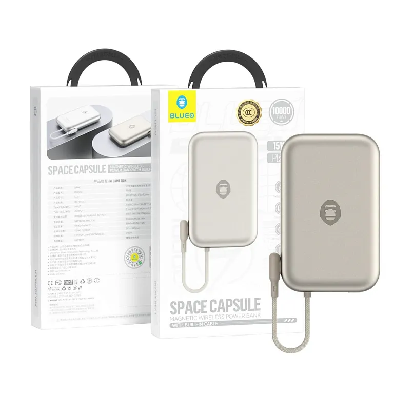 Павербанк Blueo Space Capsule Magnetic Wireless 10000 mAh Powerbank Natural Titanium